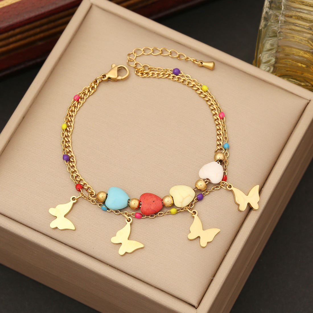Wholesale Tree of Life Heart Turquoise Color Drip Oil Stainless Steel Bracelet